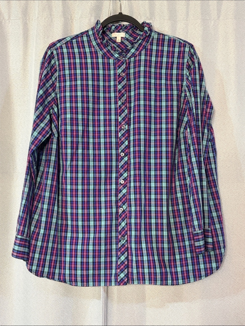 Talbots Plaid Button-Down Shirt in Blue, Purple & Green